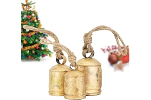 ANNA HOME Vintage Rustic Cow Bell Christmas Bell Set - Shabby Chic Holiday Decor - Set of 3 Bells in Various Sizes- Create a Festive Ambiance and Invite Good Luck. (Medium (3.5" 4.5" 5.5" H)