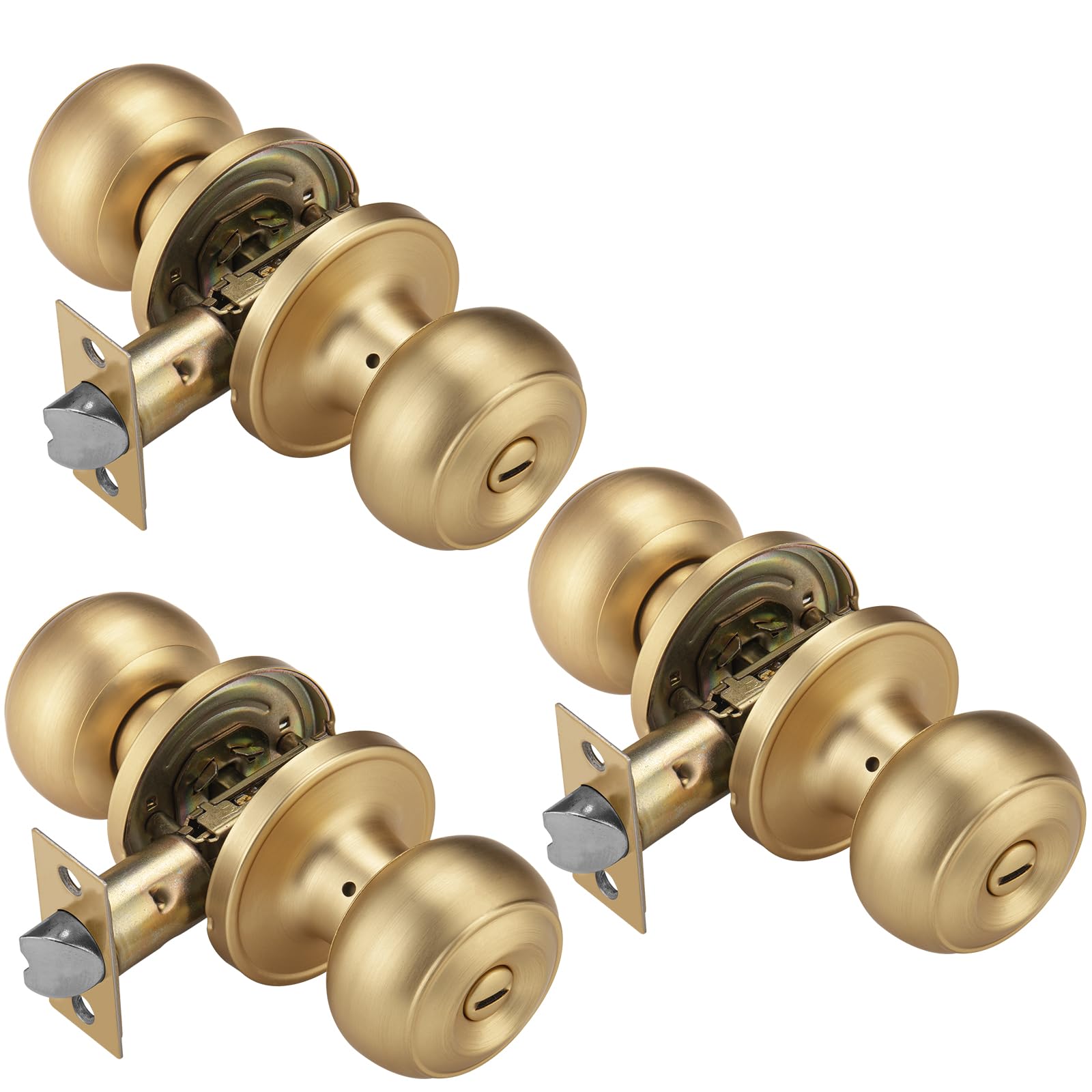 NCSEN 3 Pack Gold Door Knobs for Privacy, Brass Knob Interior Bath...