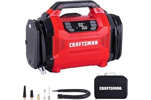 CRAFTSMAN Tire Inflator, Portable Air Compressor 150 PSI, Dual Power 12V DC/120V AC, Auto Shut-Off with Digital Gauge, 2-in-1 Inflator & Blower, LED Light for Car, Bike, and Inflatables