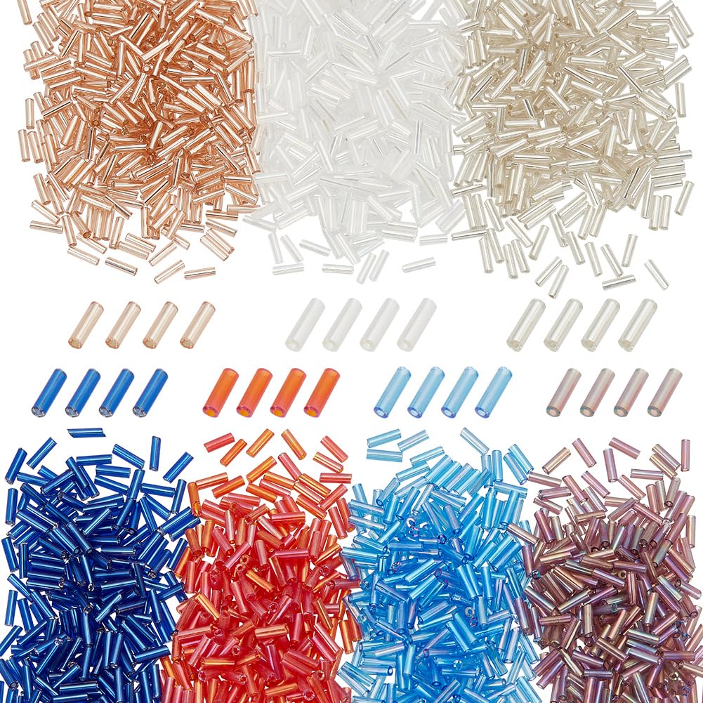 HOBBIESAY 2100Pcs 7 Colors Glass Bugle Beads 6-8mm Long Tube Loose Beads Colorful Seed Spacer Beads Small Craft Beads for DIY Bracelet Necklaces Earring Jewelry Making,Hole:0.6mm
