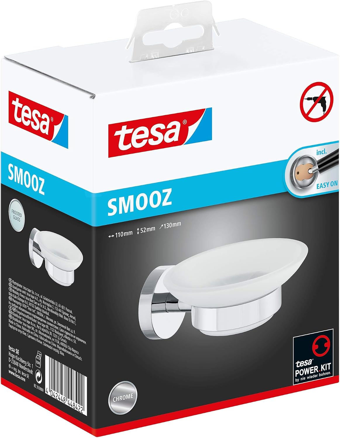 tesa® Smooz soap Holder, high Gloss Chromed Metal, self-Adhesive, Adhesive mounting Technology, 52mm x 110mm x 130mm - Image 5