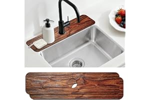 CONCHLERY 2 Pcs Kitchen Sink Splash Guard Faucet Mat Wood Grain Pattern Faucet Mat for Sinks Natural Wood Color Absorbing Dry