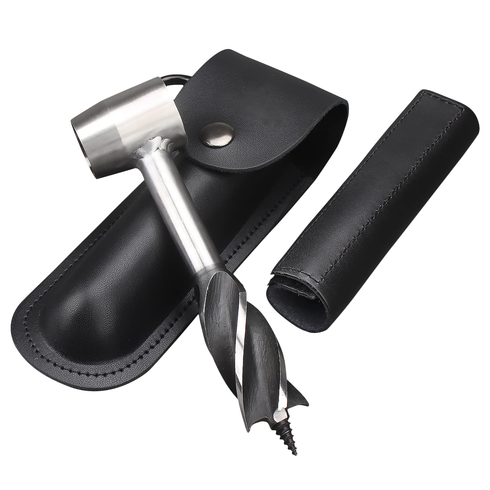 Hand Drill Survival Auger, Manual Auger Drill Bit Sets with Holster, Survival Settlers Tool, Woodworking Hand Drill for Scotch Eye Wood Auger Drill Bit, Outdoor Wood Peg and Hole Maker