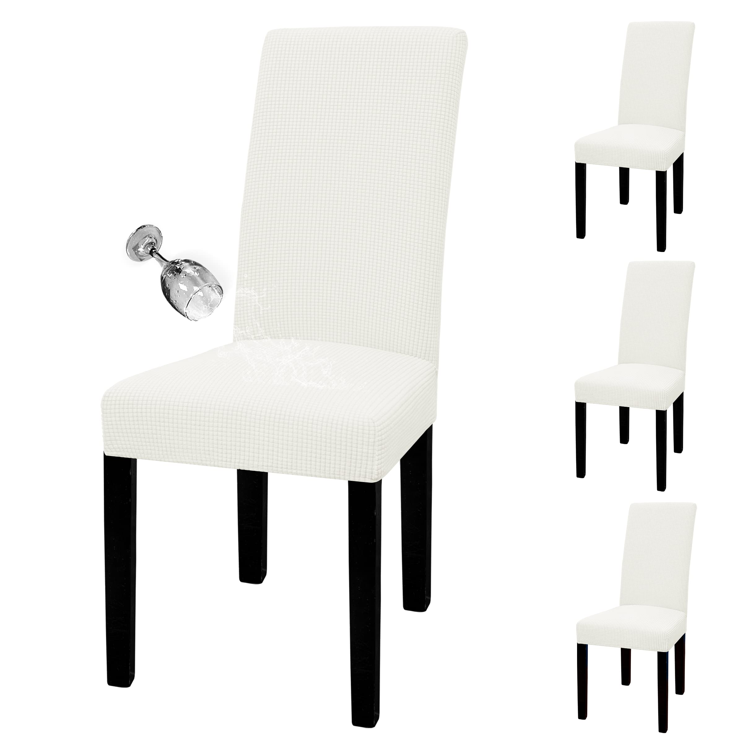 Easy-Going 100% Waterproof Dining Room Chair Cover Set of 4, Stretch Jacquard Parson Chair Slipcover Removable Washable Chair Protector for Home, Restaurant, Banquet (Large, Cream) Image Easy-Going 100% Waterproof Dining Room Chair Cover Set of 4, Stretch Jacquard Parson Chair Slipcover Removable Washable Chair Protector for Home, Restaurant, Banquet (Large, Cream) Image