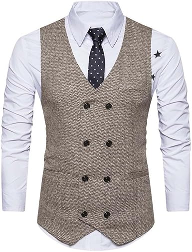 Demiawaking Mode Gilet De Costume Homme Rétro Veste Sans