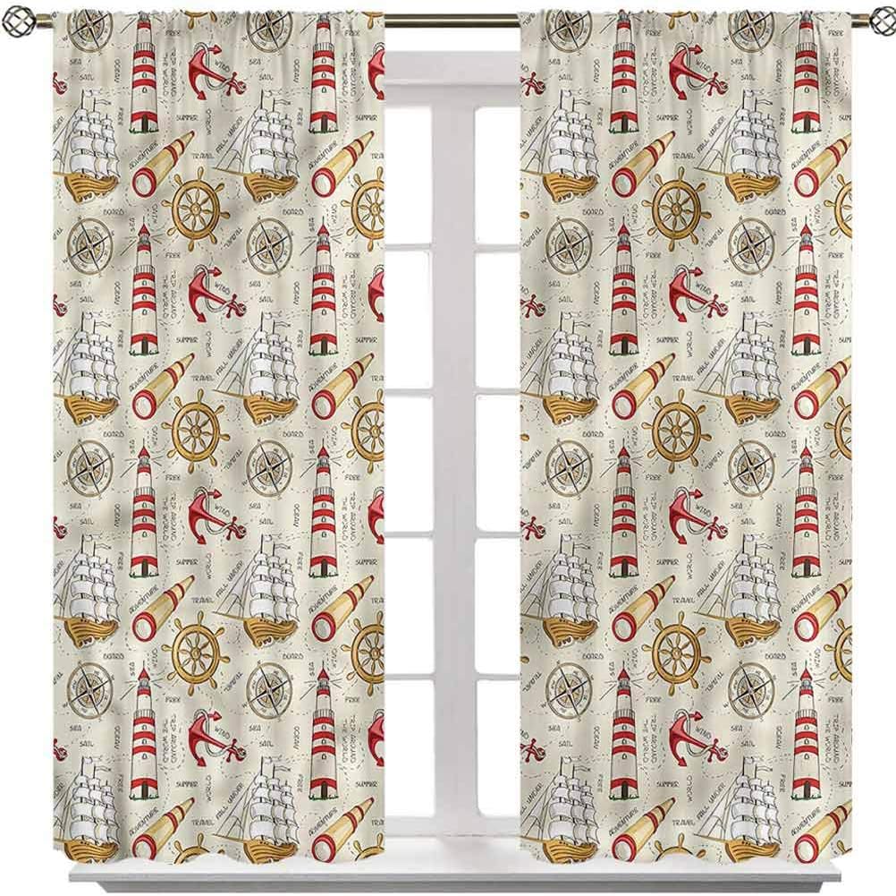 YUAZHOQI Nautical Window Curtain, Lighthouse Ship Trip, Set of 2 Panels