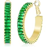 Lourny Gold Crystal Hoop Earrings for Women Trendy, 18K Gold Plated Chunky Big Cubic Zirconia Earrings Hypoallergenic Thick Earrings