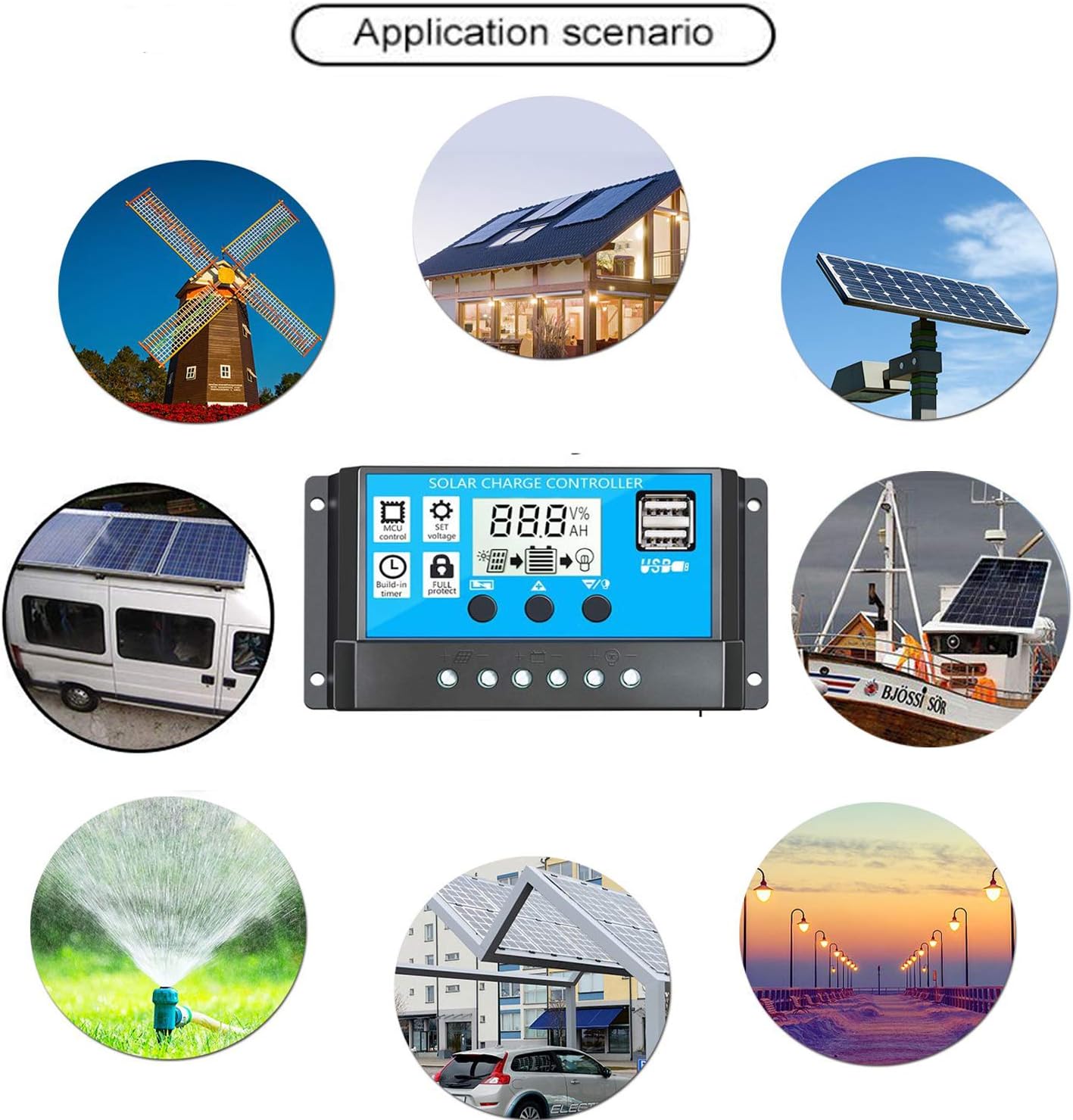 20A Solar Charge Controller Solar Panel Battery Intelligent Regulator with Dual USB Port 12V/24V PWM Auto Paremeter Adjustable LCD Display : Garden & Outdoor