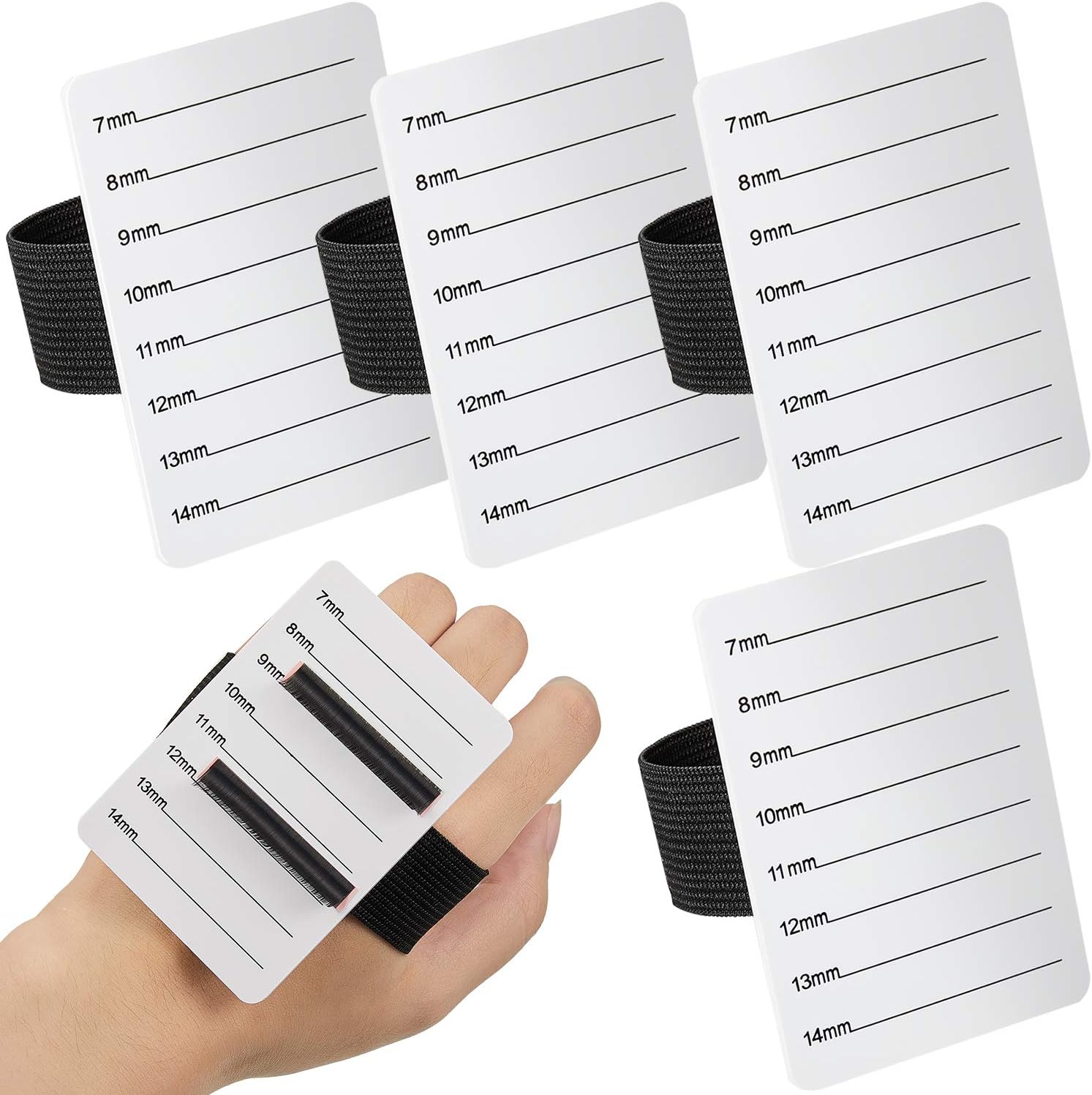 4 Pieces Lash Holder Eyelash Extension Hand Pallet Tray Tools with Adjustable Wrist Strap Adjustable Lash Tray Strip Palette One Size Fits Most Eyelash Extension Holder (7-14 mm Pattern)