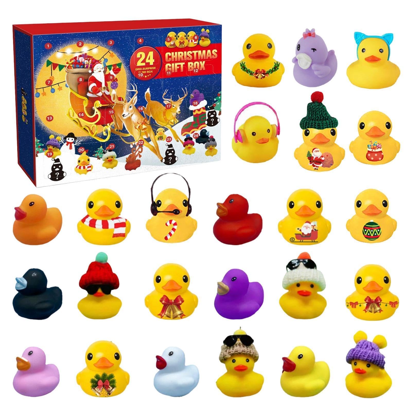 Rubber Duck Advent Calendar 2024, Christmas Rubber Ducks Advent Calendar With 24 Rubber Ducks, 24 Upgraded Large Cute Bath Rubber Ducks for Baby, Christmas Countdown Calendar for Kids Adults (D)