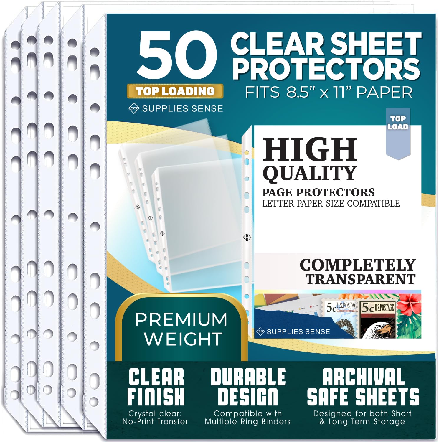 Photo 1 of Sheet Protectors for 3 Ring Binder, 50 Pack Premium Clear Page Protector 8.5 x 11 inch, Plastic Sleeves for Binders, Top Loading Paper Sheets Document Sleeve Letter Size, Photo, Office, Home
