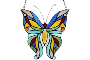 Kleeglee Butterfly Stained Glass Window Hangings, Handmade Suncatcher Butterfly Stained Glass Window Panels for Window Decor (Multicolor)