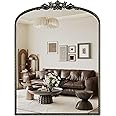 WallBeyond Gold Vintage Mirror for Vanity 24x32 Inch, Black Antique Mirror with Ornate Frame, Arched Vintage Wall Mirror for Bathroom, Living Room, Fireplace, Entryway