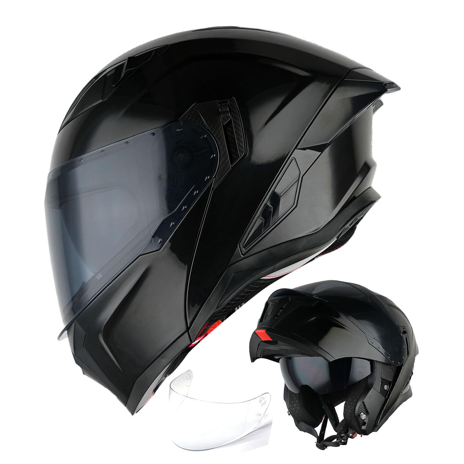 Photo 1 of 1Storm Motorcycle Modular Flip up Dual Visor Helmet Street Bike Sun Shield Full Face KT928: Glossy Black + One Extra Clear Shield