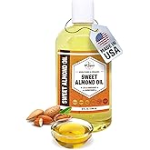 ORGANIC SWEET ALMOND OIL (8 oz) Premium Cold Pressed Unrefined | 100% Pure Sweet Almond Oil for Skin, Face, Hair, Soap Making | Carrier for Essential Oils | Available in Bulk | 8 FL OZ
