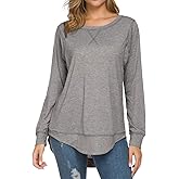 WEIYAN Womens Long Sleeve Casual T-Shirts Tunic Blouse Loose Curved Hem Tops