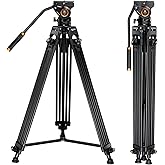 K&F Concept 72-inch Professional Video Tripod, Heavy Duty Aluminum Tube Tripod with Fluid Head Max Loading Capacity 8KG/17.6LBS for DSLR Camcorders Camera VA18+ VH081