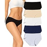 voenxe Women Seamless Hipster Underwear,Breathable Ladies Panties Bikini,No Show Briefs,Comfortable Undies for Women 5-Pack