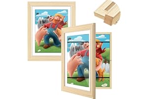 GULETHUN Kids Artwork Frames Changeable, [2Pack] [Solid Wood] Kids Art Frame, 10x12.5" Front Opening Artwork Display Storage Frame for Wall, Holds 150Pcs, for 3D Art, Crafts, Children Drawings, Woodgrain
