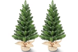 YINUO LIGHT 2Pcs Small Christmas Trees, Christmas Decorations Mini Christmas Trees with Cloth Bag Base, Artificial Small Christmas Tree with 68 PVC Branch Tips for Christmas Decor Christmas Party Home Table 2FT