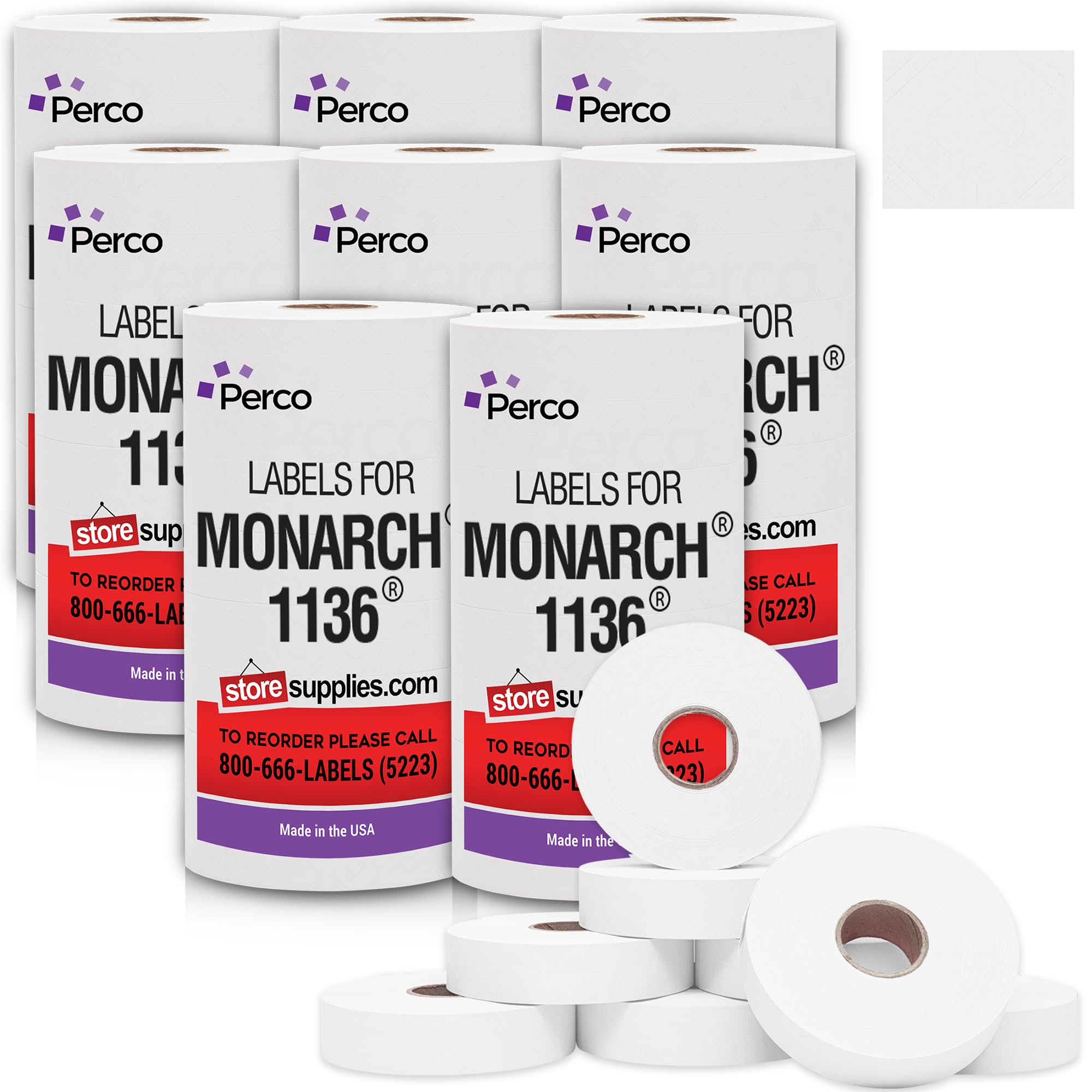 Photo 1 of White Pricing Labels for Monarch 1136 Price Gun – Case of 8 Sleeves, 64 Rolls Value Pack - 112,000 Price Marking Labels – with Ink Rolls Included