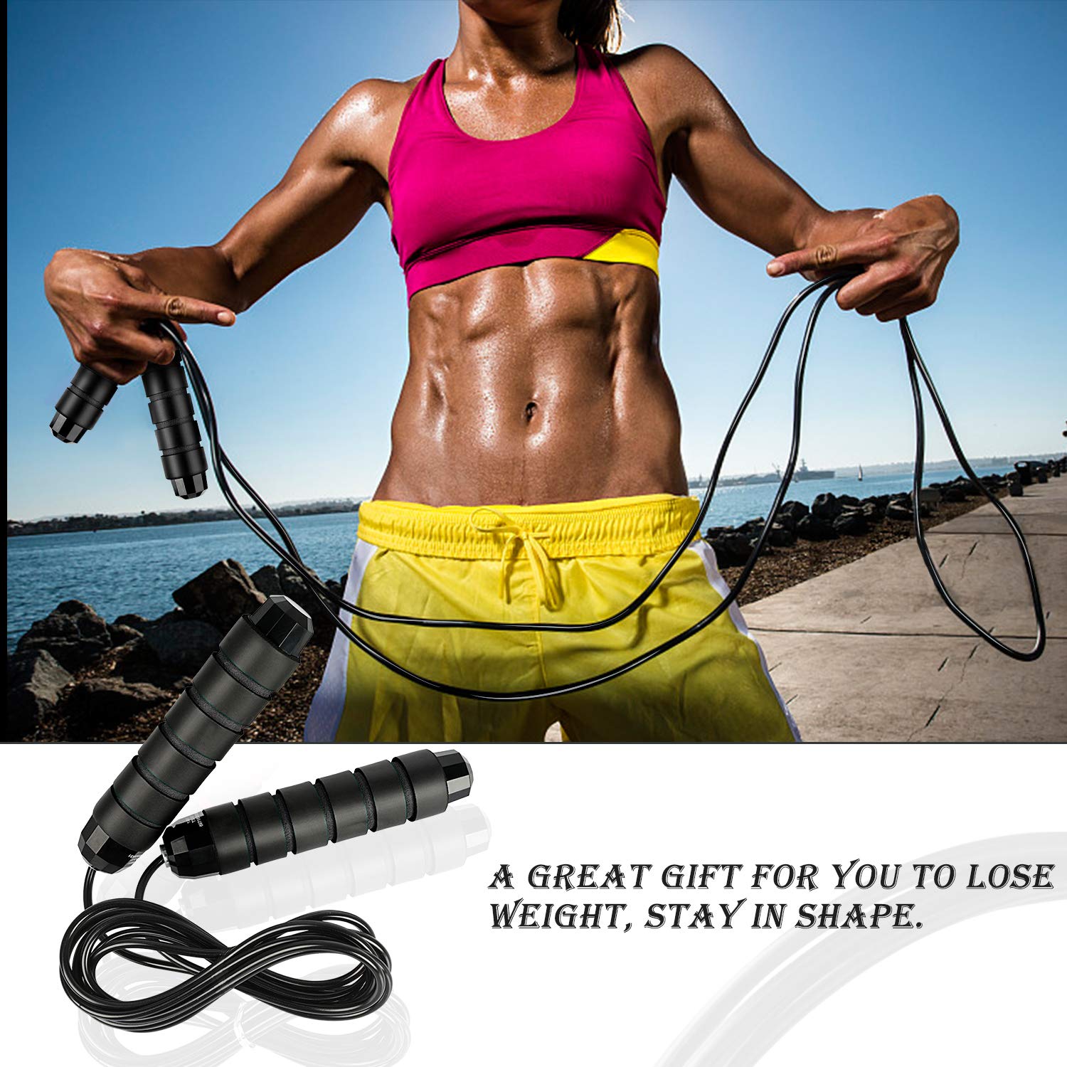 GYMTOP Skipping Rope - Cardio Jump Rope Free with Ball Bearings Rapid Speed and 6\