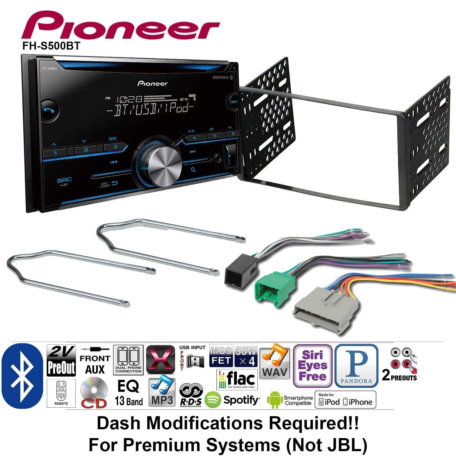 Pioneer FH-S500BT Double Din Radio Install Kit w/CD Player Bluetooth Fits 1995-1997 Ford Explorer, Ford Ranger, Lincoln Town Car Bundle (Renewed)