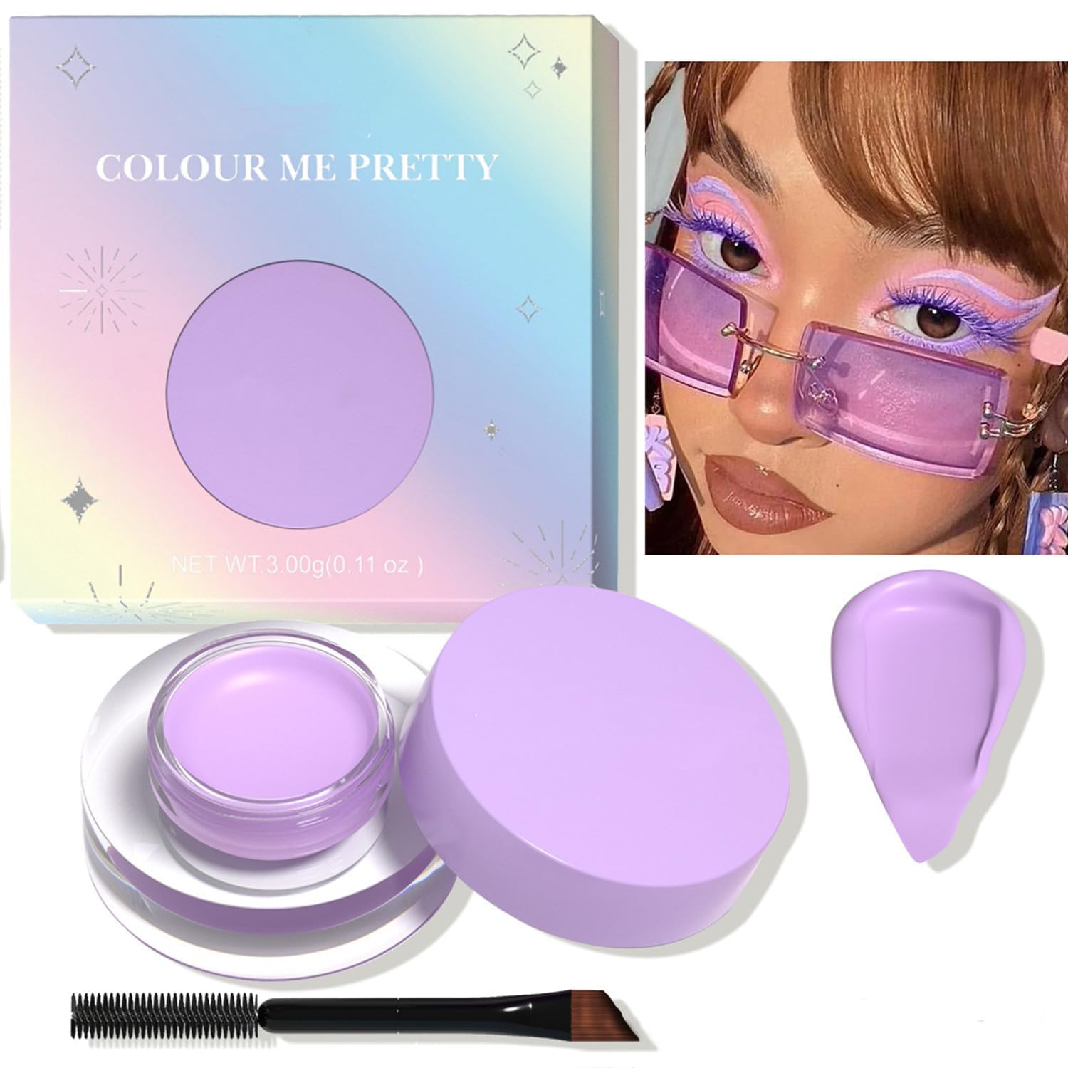 NACGUO 12 Color Eyebrow Pomade Gel Eyeliner Cream Eyeshadow Long Lasting Waterproof Matte Eyebrow Pomade Gel Eyeliner Eyeshadow with Brush for Daily or Cosplay (Light Purple)