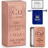 5 Lb Copper Bar .999 Pure Copper Bullion for Paperweight, Gift &amp; Education | Solid, Heavy &amp; Refined Copper Ingot - Desk Display, 7th Anniversary Wedding Gift for Him/Her with COA, Gift Box, Pouch