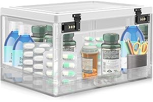 BILIITIM Extra Large Lock Box for Medication Safe, Medicine Lockable Storage Box with Code, Phone Lock Boxes for Video Games, Box with Combination Lock for Snacks/Food, Locking Cabinet for Home/Office (Clear)