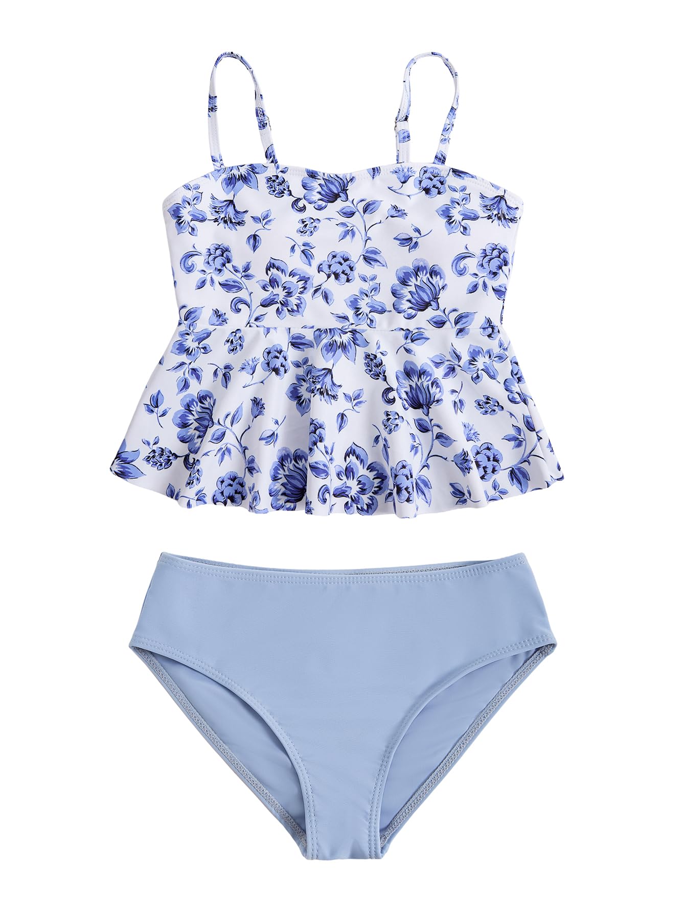 Photo 1 of (11Y) (BAGGED) SHENHE Girl's 2 Piece High Waisted Ruffle Waffle Swimsuit Bathing Suit Bikini Sets Blue A 11Y