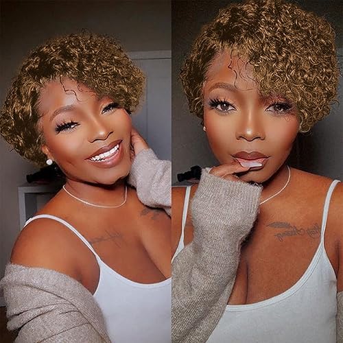 Short Curly Lace Front Wigs 13X1 Light Brown Short Curly Human