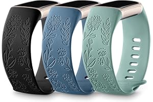 DaQin 3 Pack Sunflower Engraved Band Compatible with Fitbit Charge 6 Band/Fitbit Charge 5 Bands for Women Men, Cute Sunflower Laser Soft Sport Band Replacement Strap for Charge 6 band/Charge 5 Band