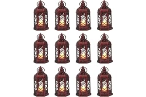 Reperla 12-Pcs Mini Lanterns, Small Candle Lanterns Decorative, LED Tea Light Lantern Ramadan Decorations, Hanging Lantern, Centerpiece for Wedding Table, Battery Included(Rose Gold)