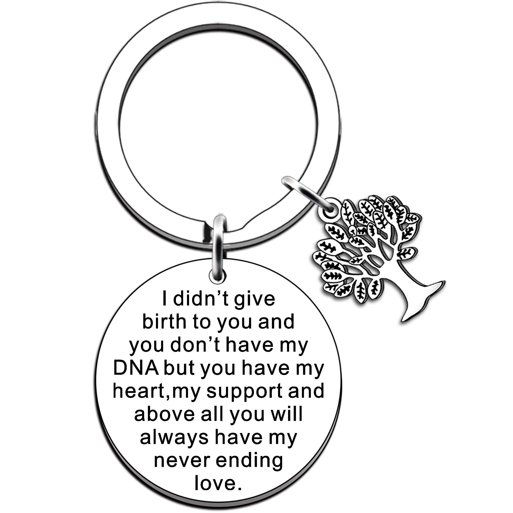 JMIMO Stepdaughter Stepson Keyring Gifts from Stepmum Stepdad Adoption Gifts Keychain Adopted Child Gifts Family Tree Jewelry