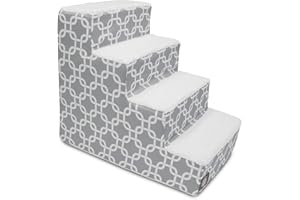 Majestic Pet 4 Step Portable Dog Stairs for Small Dogs to get on Bed Supports 250 lbs or Less – Dog Steps for High Bed with Machine Washable Cover –Pet Stairs for Cats Links Gray