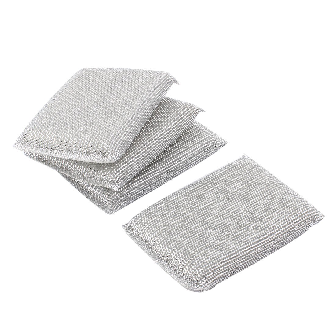 Sourcingmap Kitchen Dish Pot Pan Metallic Scrub Sponge Cleaning Pad 4pcs Silver Tone