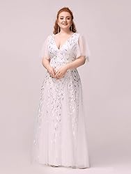 Ever-Pretty Womens Plus Size V-Neck Sequin