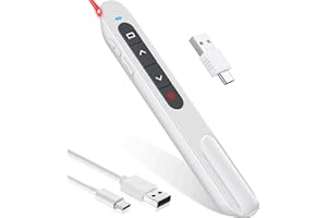 W2LIGQU Presentation Clicker with Red Pointer, Rechargeable Wireless Presenter for PowerPoint Presentation/PPT Clicker, 2.4GHz Slide Advancer Presenter Remote for Mac Computer