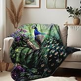 HUNXIAOJ Peacock Print Blanket Soft Beautiful Peacock Flannel Throw King Size Animal Blanket for Couch Sofa Bed (49"x59")