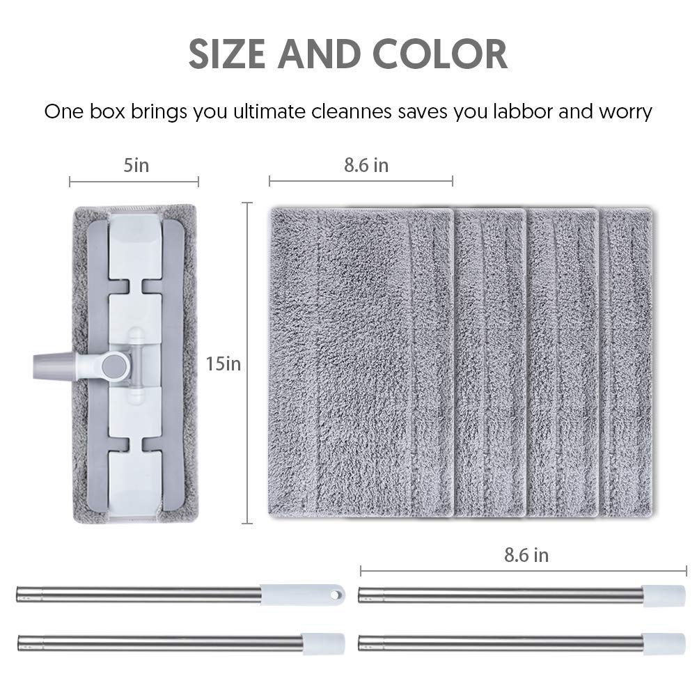HOMTOYOU Microfiber Hardwood Floor Mop with 4 Washable Pads, 360 Rotation Dust Flat Mop with Ultra Long Stainless Steel Handle for Home/Office Floor Cleaning: Industrial & Scientific