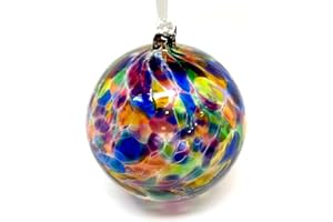Decorvo Large Friendship Glass Ball Globe - Multicolored 4.7 inch Hand Blown Handmade Hanging Garden Gazing Ball Indoor Outdoor Home Decor, Multicolor