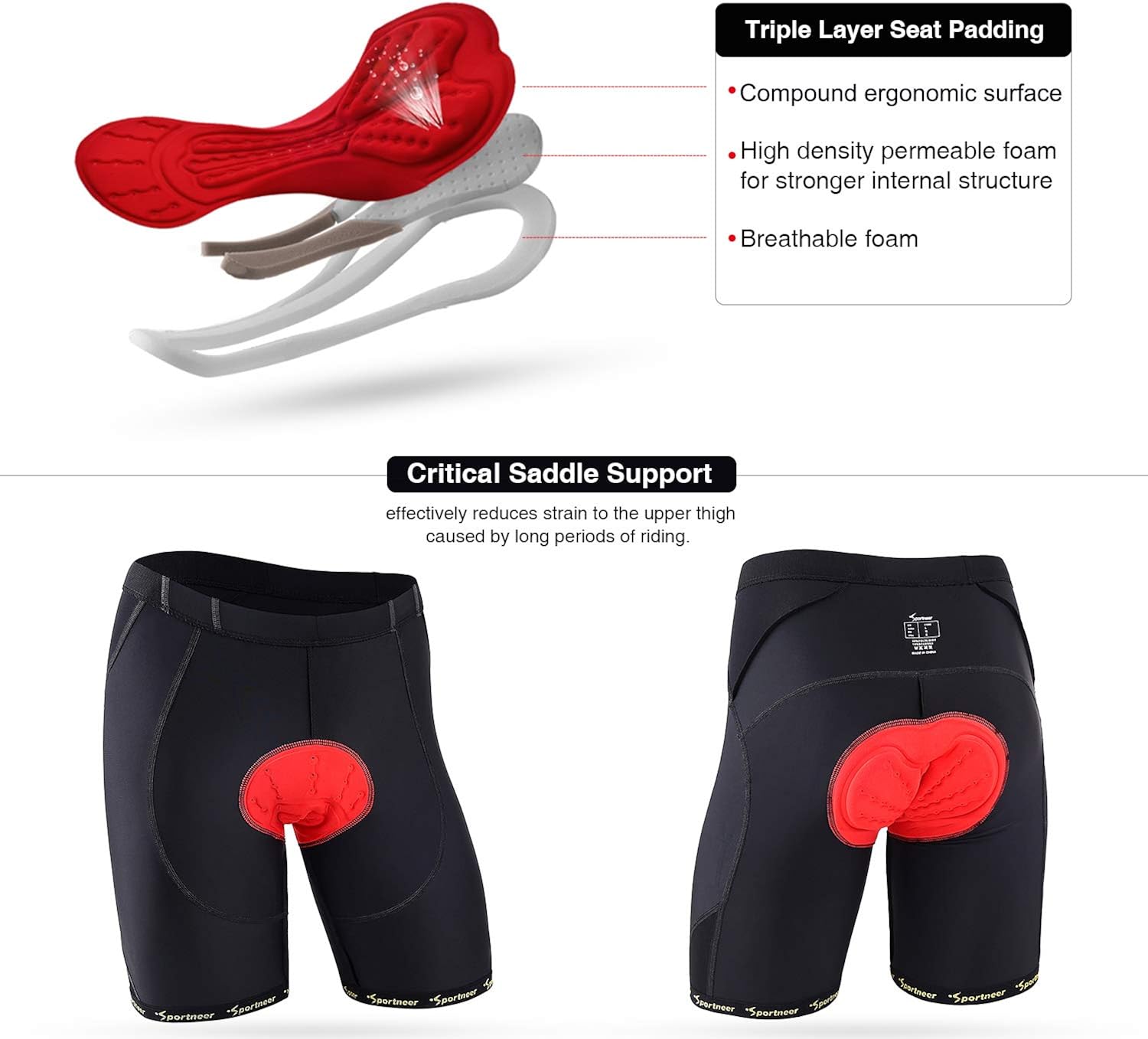 Sportneer Men's Padded Cycling Shorts Bike Bicycle Pants Tights Breathable and Absorbent : Clothing