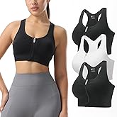 Senlinyoga Zip Front Sports Bras for Women-Raceback Medium Support Padded Bra for Workout Yoga Gym Running