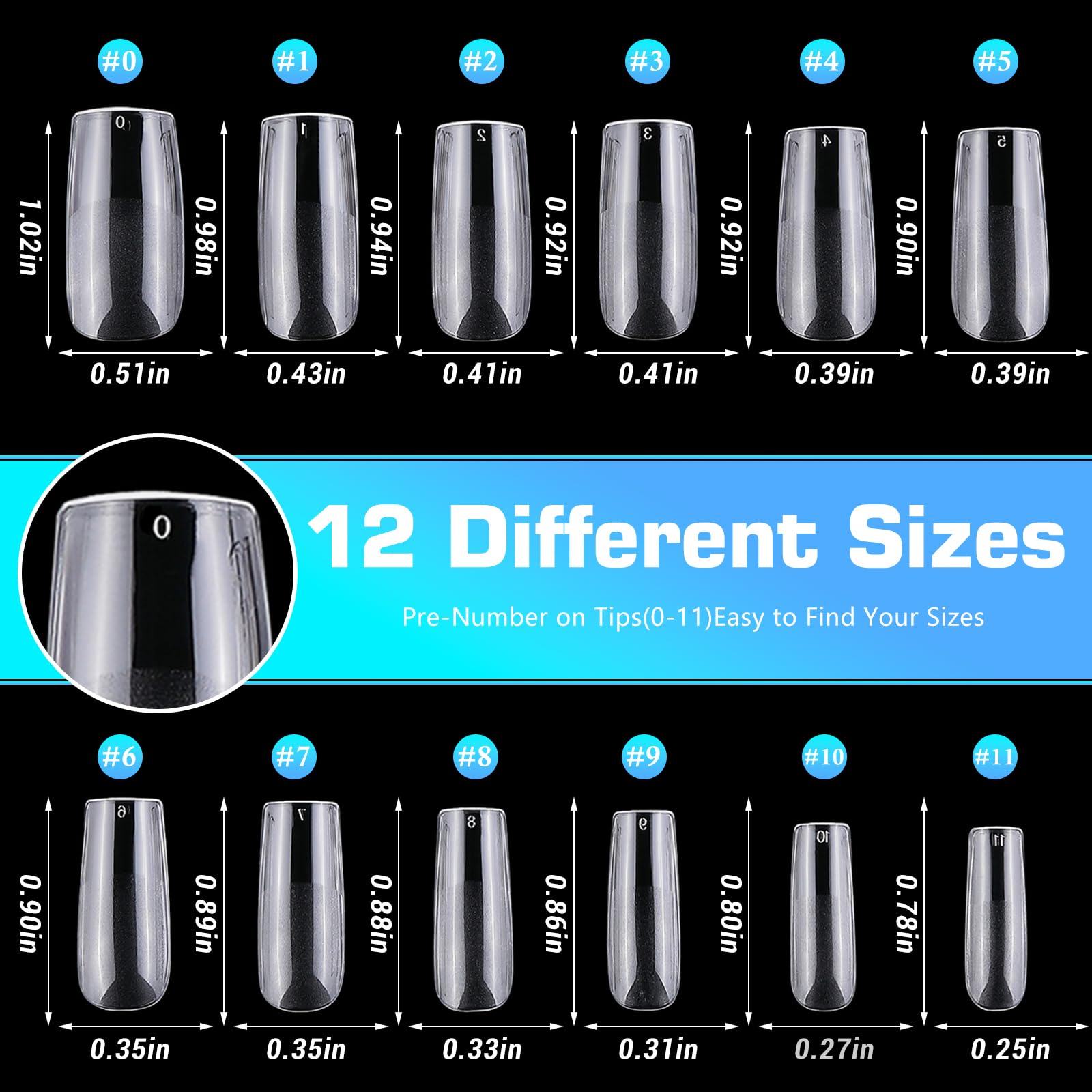 Lifextol 240pc Square Gel Nail Tips Medium Fake Nails for Press on Nails Clear Acrylic Nails Tips, 12 Size Full Cover Nail tips Square Soft Gel Nail Tips False Nails Extension Artificial Fingernails - Image 6