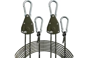 KOKKOYA 12FT Rope Retractable Ratchet Tie Down Straps 5/32" Reflctive Rope Hanger Grow Light Kayak Tent (2-Pack)