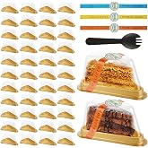 LDHHYH 100 Pack Cake Slice Container with Lids, Stickers and Forks &ndash; Gold | Disposable Triangle Cheesecake Containers, Individual Pie Slice Containers for Snack Dessert Mousse Party Take Out Packaging