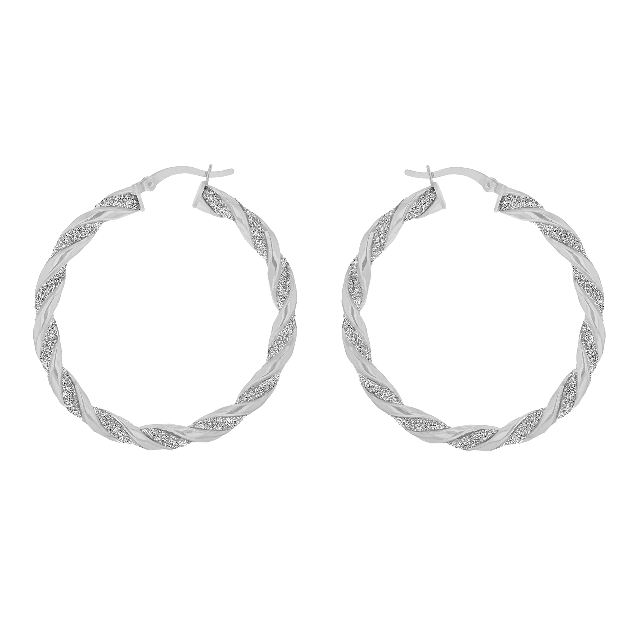 Tuscany Silver Women's Sterling Silver Stardust Twisted Creole Hoop Earrings - 40mm