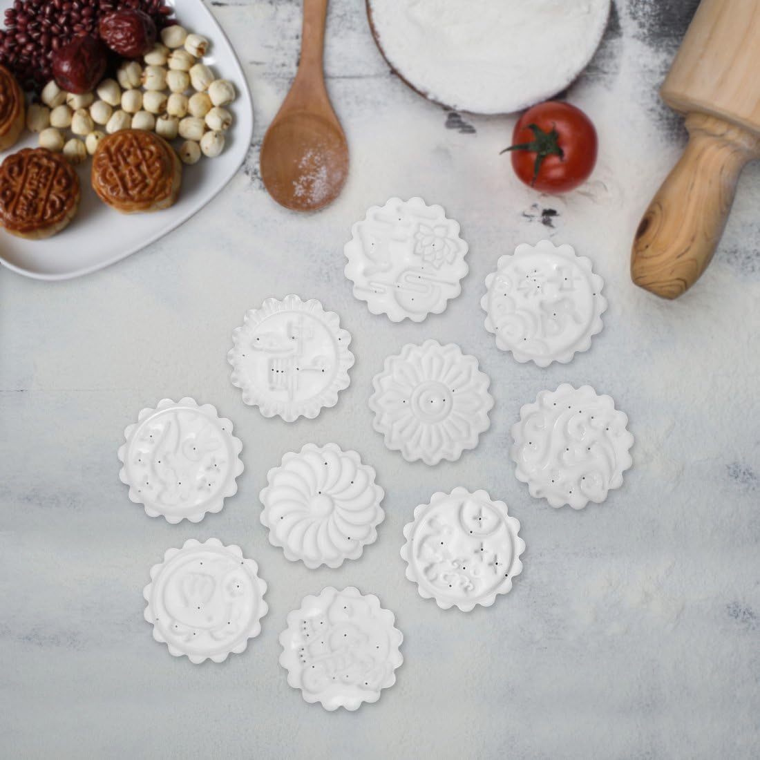 Cookie Stamps Moon Cake Mold with 10 Stamps, 65g Cookie Press Mid Autumn Festival DIY Decoration Press Cake Cutter Mold