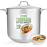 NutriChef 19-Quart Stainless Steel Stockpot – 18/8 Food Grade Heavy-Duty Induction-Compatible Pot with See-Through Lid, Ideal for Stews, Broths, Simmering & Soups, Dishwasher Safe – NCSP20